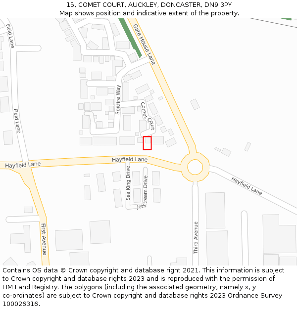 15, COMET COURT, AUCKLEY, DONCASTER, DN9 3PY: Location map and indicative extent of plot