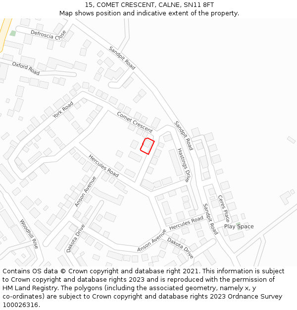 15, COMET CRESCENT, CALNE, SN11 8FT: Location map and indicative extent of plot