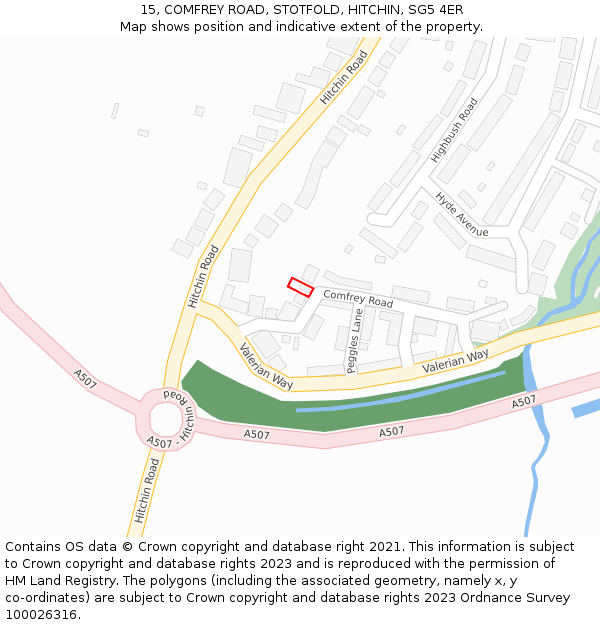 15, COMFREY ROAD, STOTFOLD, HITCHIN, SG5 4ER: Location map and indicative extent of plot