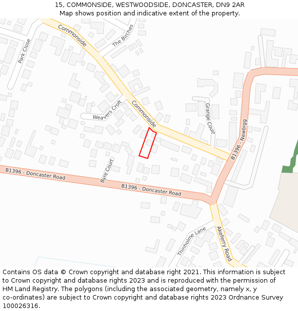 15, COMMONSIDE, WESTWOODSIDE, DONCASTER, DN9 2AR: Location map and indicative extent of plot