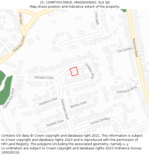 15, COMPTON DRIVE, MAIDENHEAD, SL6 5JS: Location map and indicative extent of plot
