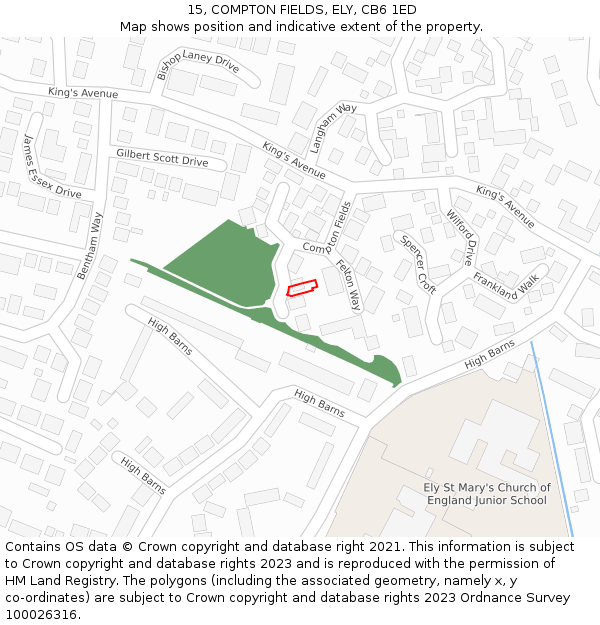 15, COMPTON FIELDS, ELY, CB6 1ED: Location map and indicative extent of plot