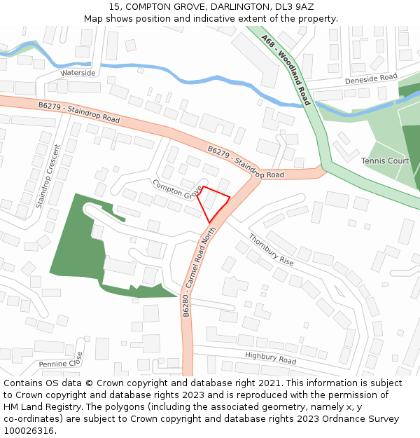 15, COMPTON GROVE, DARLINGTON, DL3 9AZ: Location map and indicative extent of plot
