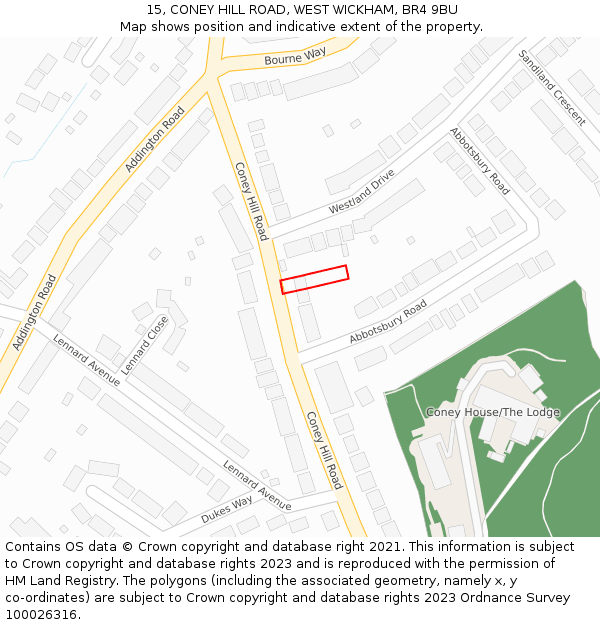 15, CONEY HILL ROAD, WEST WICKHAM, BR4 9BU: Location map and indicative extent of plot