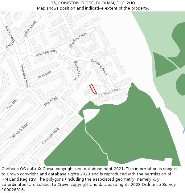 15, CONISTON CLOSE, DURHAM, DH1 2UQ: Location map and indicative extent of plot