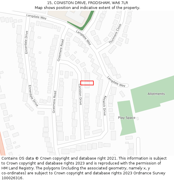 15, CONISTON DRIVE, FRODSHAM, WA6 7LR: Location map and indicative extent of plot