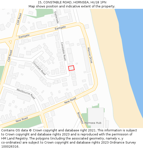 15, CONSTABLE ROAD, HORNSEA, HU18 1PN: Location map and indicative extent of plot