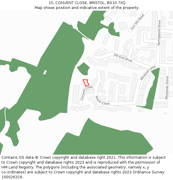 15, CONVENT CLOSE, BRISTOL, BS10 7XQ: Location map and indicative extent of plot