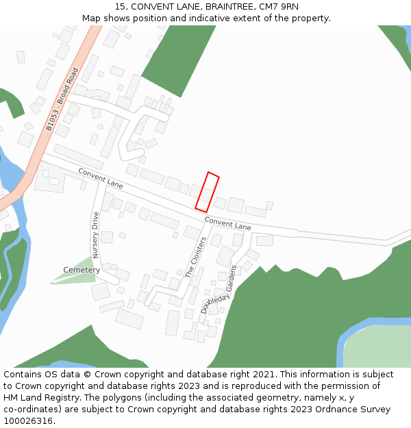 15, CONVENT LANE, BRAINTREE, CM7 9RN: Location map and indicative extent of plot