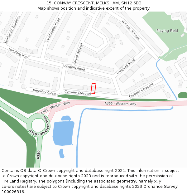 15, CONWAY CRESCENT, MELKSHAM, SN12 6BB: Location map and indicative extent of plot