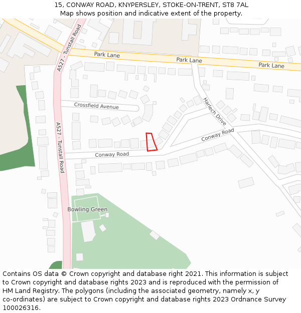 15, CONWAY ROAD, KNYPERSLEY, STOKE-ON-TRENT, ST8 7AL: Location map and indicative extent of plot