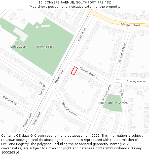 15, CONYERS AVENUE, SOUTHPORT, PR8 4SZ: Location map and indicative extent of plot