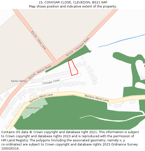 15, CONYGAR CLOSE, CLEVEDON, BS21 6AP: Location map and indicative extent of plot