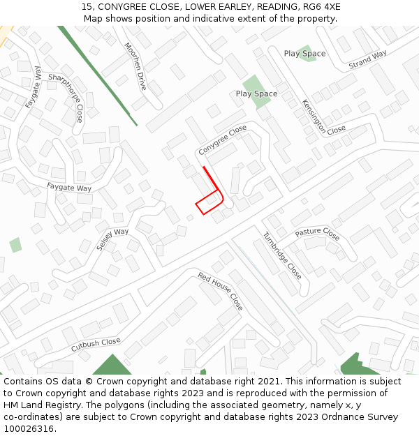 15, CONYGREE CLOSE, LOWER EARLEY, READING, RG6 4XE: Location map and indicative extent of plot