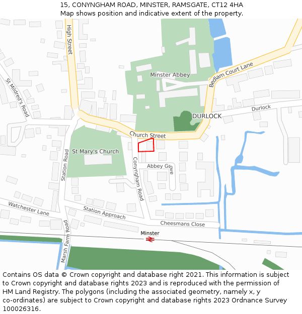 15, CONYNGHAM ROAD, MINSTER, RAMSGATE, CT12 4HA: Location map and indicative extent of plot