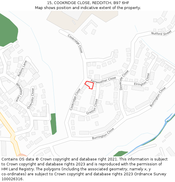 15, COOKRIDGE CLOSE, REDDITCH, B97 6HF: Location map and indicative extent of plot