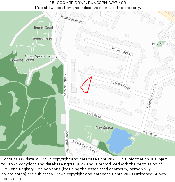 15, COOMBE DRIVE, RUNCORN, WA7 4SR: Location map and indicative extent of plot