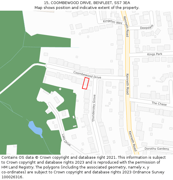 15, COOMBEWOOD DRIVE, BENFLEET, SS7 3EA: Location map and indicative extent of plot