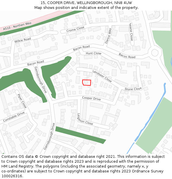 15, COOPER DRIVE, WELLINGBOROUGH, NN8 4UW: Location map and indicative extent of plot