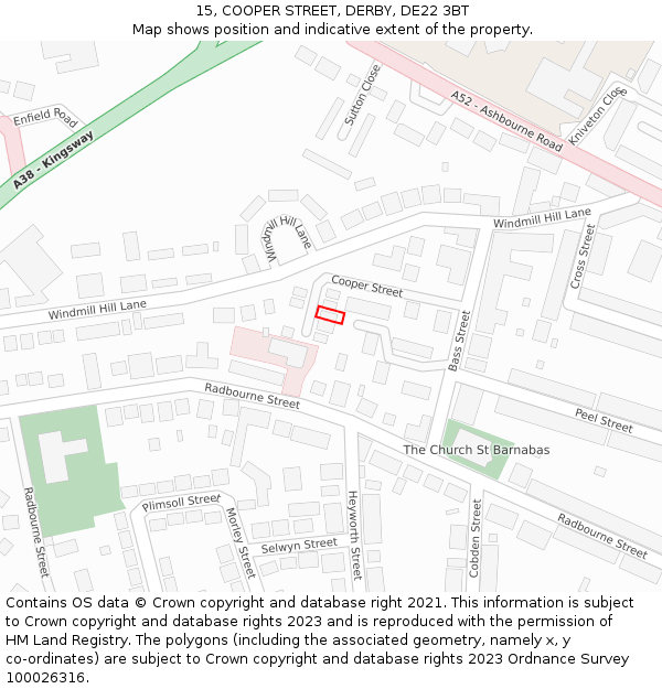 15, COOPER STREET, DERBY, DE22 3BT: Location map and indicative extent of plot