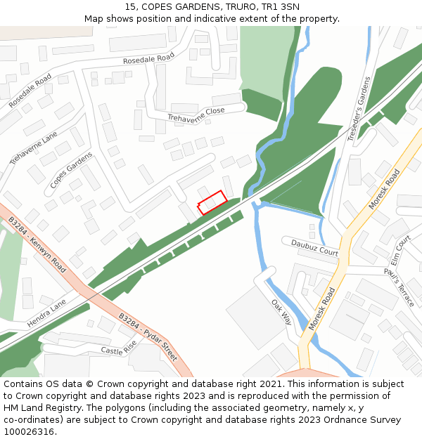 15, COPES GARDENS, TRURO, TR1 3SN: Location map and indicative extent of plot