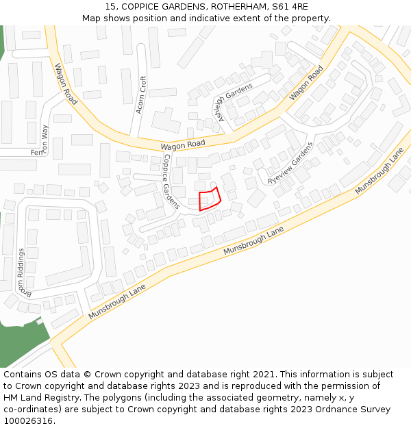 15, COPPICE GARDENS, ROTHERHAM, S61 4RE: Location map and indicative extent of plot