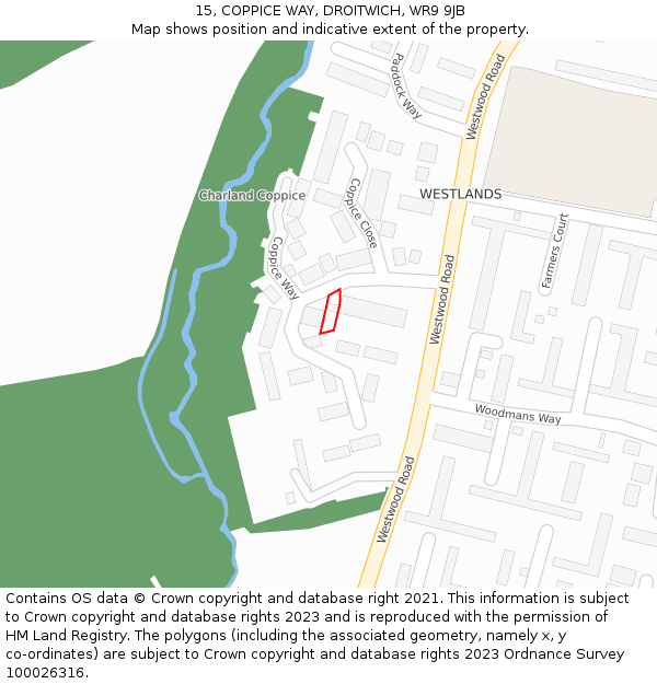 15, COPPICE WAY, DROITWICH, WR9 9JB: Location map and indicative extent of plot