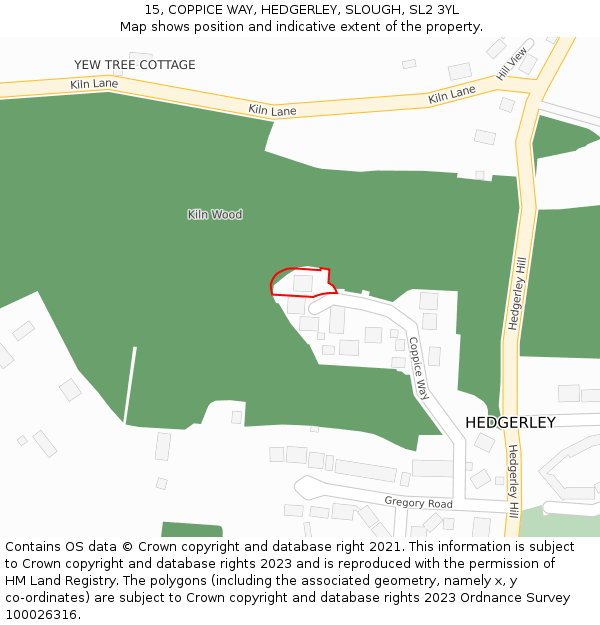 15, COPPICE WAY, HEDGERLEY, SLOUGH, SL2 3YL: Location map and indicative extent of plot