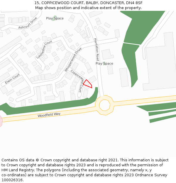 15, COPPICEWOOD COURT, BALBY, DONCASTER, DN4 8SF: Location map and indicative extent of plot