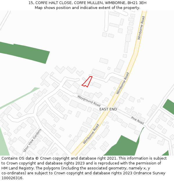 15, CORFE HALT CLOSE, CORFE MULLEN, WIMBORNE, BH21 3EH: Location map and indicative extent of plot