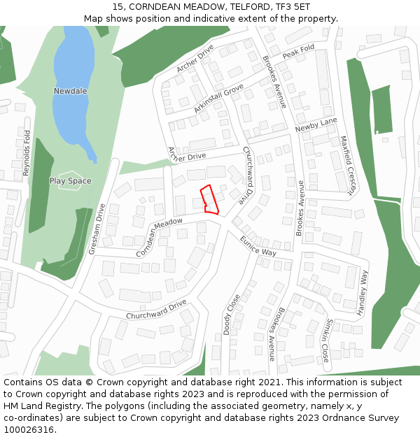 15, CORNDEAN MEADOW, TELFORD, TF3 5ET: Location map and indicative extent of plot