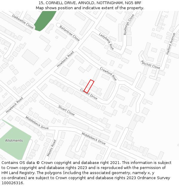 15, CORNELL DRIVE, ARNOLD, NOTTINGHAM, NG5 8RF: Location map and indicative extent of plot