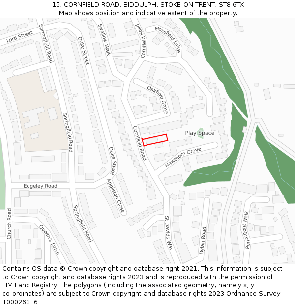 15, CORNFIELD ROAD, BIDDULPH, STOKE-ON-TRENT, ST8 6TX: Location map and indicative extent of plot