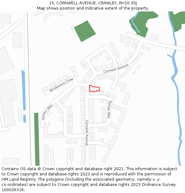 15, CORNWELL AVENUE, CRAWLEY, RH10 3SJ: Location map and indicative extent of plot