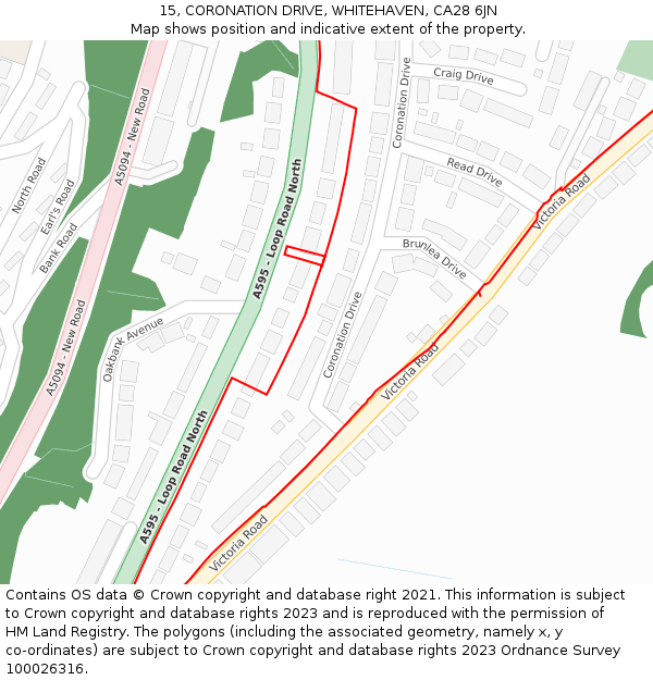 15, CORONATION DRIVE, WHITEHAVEN, CA28 6JN: Location map and indicative extent of plot