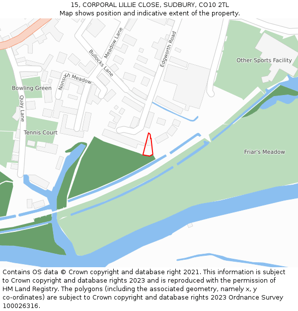 15, CORPORAL LILLIE CLOSE, SUDBURY, CO10 2TL: Location map and indicative extent of plot