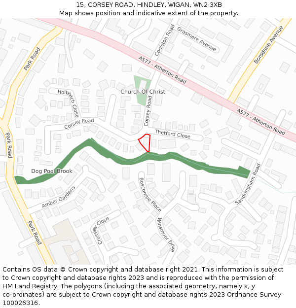 15, CORSEY ROAD, HINDLEY, WIGAN, WN2 3XB: Location map and indicative extent of plot