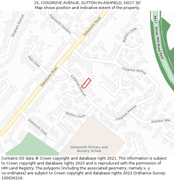 15, COSGROVE AVENUE, SUTTON-IN-ASHFIELD, NG17 3JY: Location map and indicative extent of plot