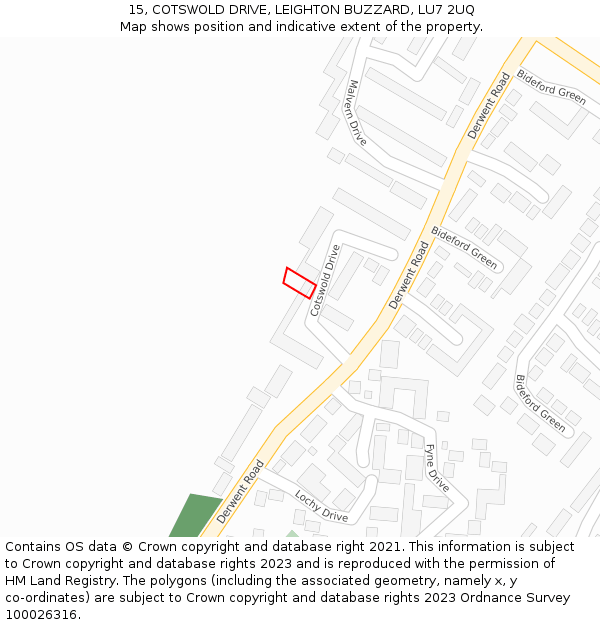 15, COTSWOLD DRIVE, LEIGHTON BUZZARD, LU7 2UQ: Location map and indicative extent of plot