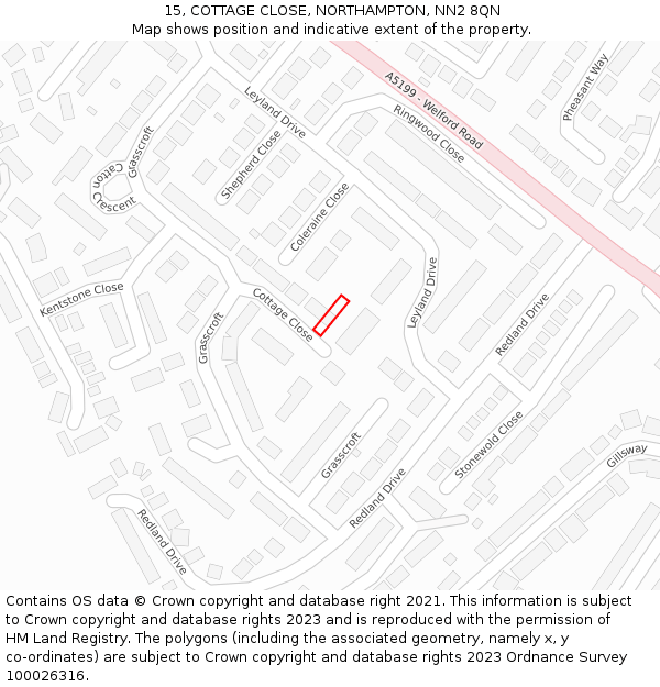 15, COTTAGE CLOSE, NORTHAMPTON, NN2 8QN: Location map and indicative extent of plot