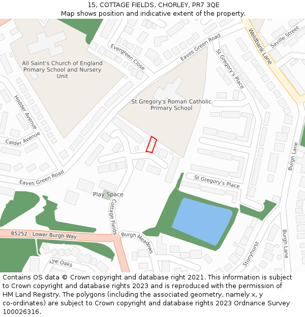 15, COTTAGE FIELDS, CHORLEY, PR7 3QE: Location map and indicative extent of plot