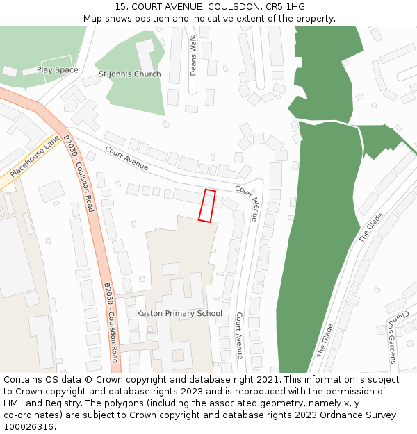 15, COURT AVENUE, COULSDON, CR5 1HG: Location map and indicative extent of plot