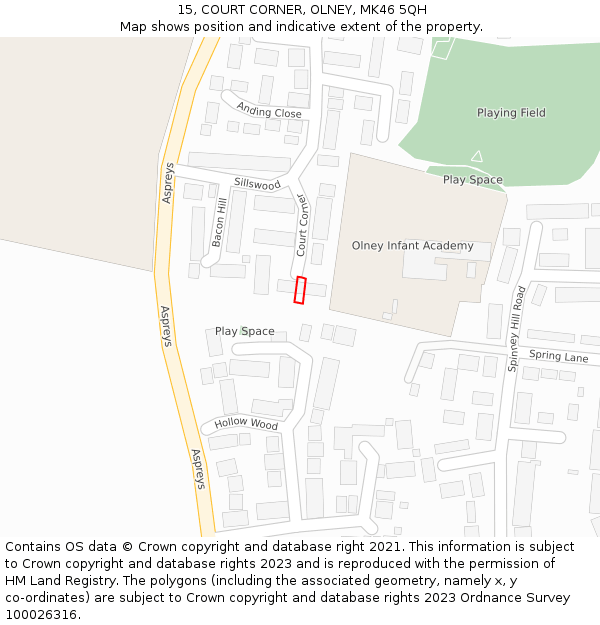 15, COURT CORNER, OLNEY, MK46 5QH: Location map and indicative extent of plot