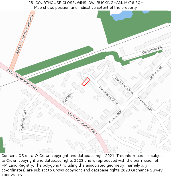 15, COURTHOUSE CLOSE, WINSLOW, BUCKINGHAM, MK18 3QH: Location map and indicative extent of plot