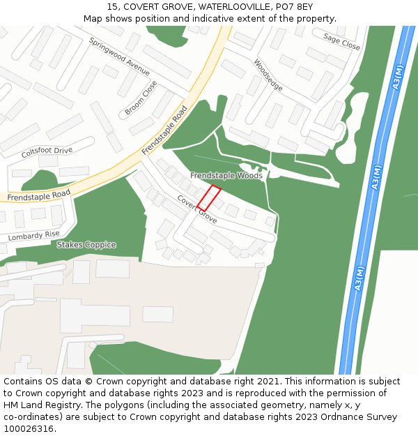 15, COVERT GROVE, WATERLOOVILLE, PO7 8EY: Location map and indicative extent of plot