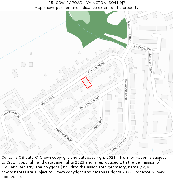 15, COWLEY ROAD, LYMINGTON, SO41 9JR: Location map and indicative extent of plot