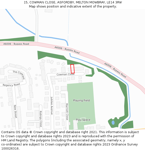 15, COWMAN CLOSE, ASFORDBY, MELTON MOWBRAY, LE14 3RW: Location map and indicative extent of plot