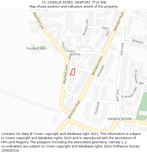 15, COWSLIP ACRES, NEWPORT, TF10 9FB: Location map and indicative extent of plot