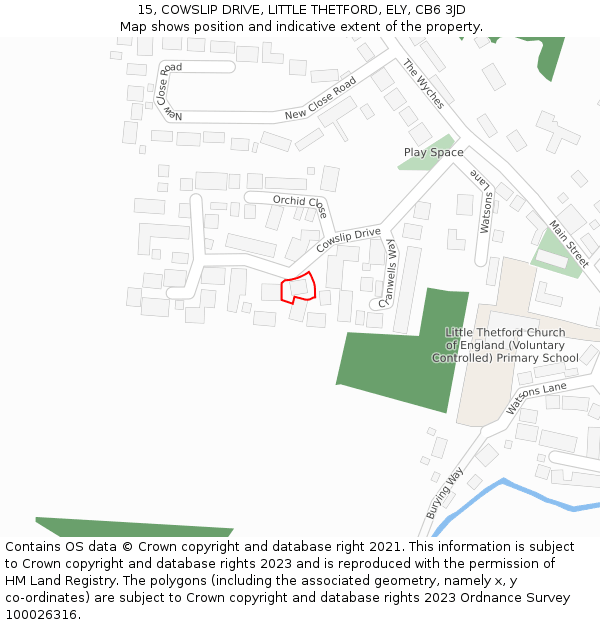 15, COWSLIP DRIVE, LITTLE THETFORD, ELY, CB6 3JD: Location map and indicative extent of plot