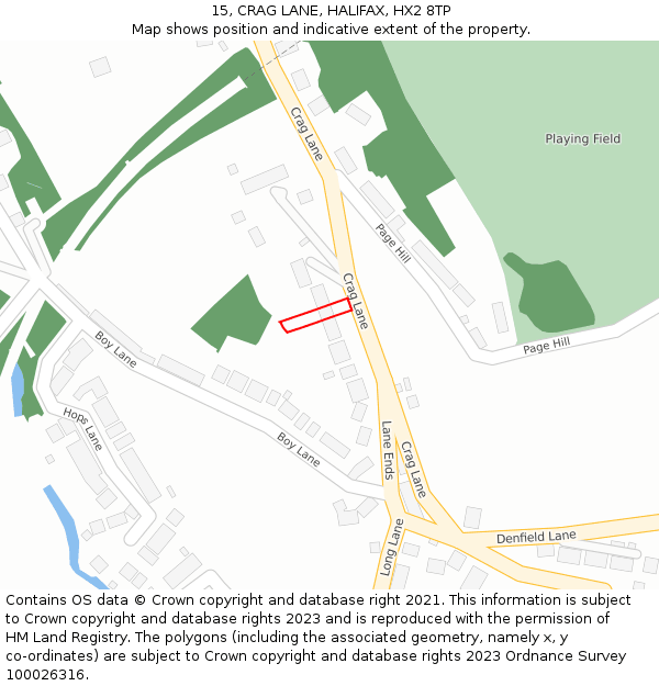 15, CRAG LANE, HALIFAX, HX2 8TP: Location map and indicative extent of plot